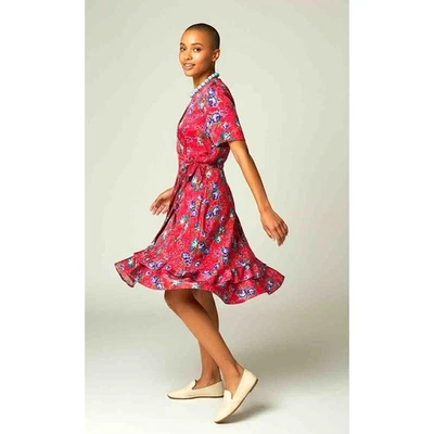 Vestido Vintage Leslie Fay Rojo Floral Manga Corta con Volantes Dobladillo en Niveles Talla 8P Usado en Excelente Condición Foto 1 de 4