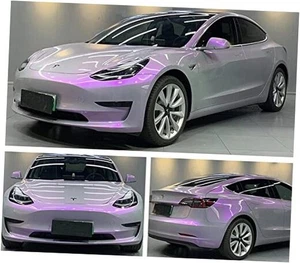 Chameleon Glossy Car Vinyl Wrap Roll Color 5ft x 2.5ft Light Grey to Purple - Picture 1 of 8