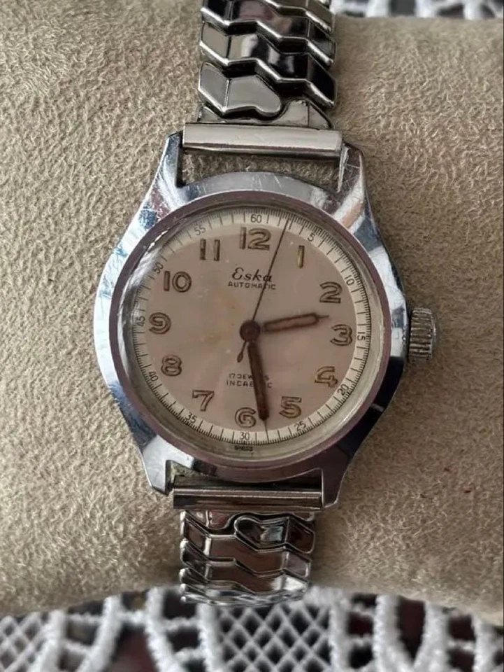 Reloj Automático Eska Plateado Acero Inoxidable Vintage Suizo 32mm Funcionando Foto 1 de 4