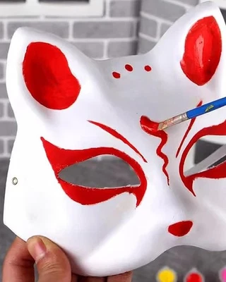 12Pcs Cat Masks White Paper Cat Masks to Painted Half Blank Animal Cosplay Face - Image 1 of 4