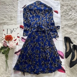 Vestido Diane von Furstenberg DVF 100 % seda azul estrella manga larga tallas S para mujer - Imagen 1 de 8