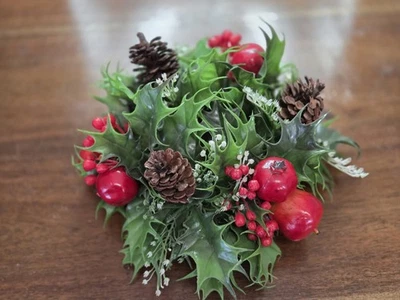 Anillo Vela Navidad Hojas Plástico Manzanas Vintage Cónico o Pilar MCM Foto 1 de 4