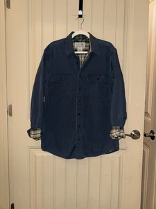 L.L. Bean Blue Canvas Hurricane Plaid Flannel Button Shirt Jacket Medium Regular - Picture 1 of 5