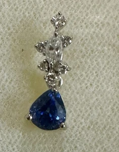An Exquisite 0.99ct Unheated Royal Blue Sapphire & Diamond Platinum Pendant - Picture 1 of 10