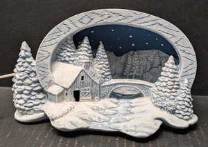 Vintage Keramik Hershey Form Scheune Brücke & Hütte Weihnachten Winter Szene funktioniert - Bild 1 von 4
