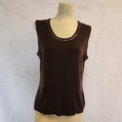 David Brooks W L Silk/Cashmere Blend Knit Sequin Embellished Crew Neck Tank A402 - Image 1 of 4