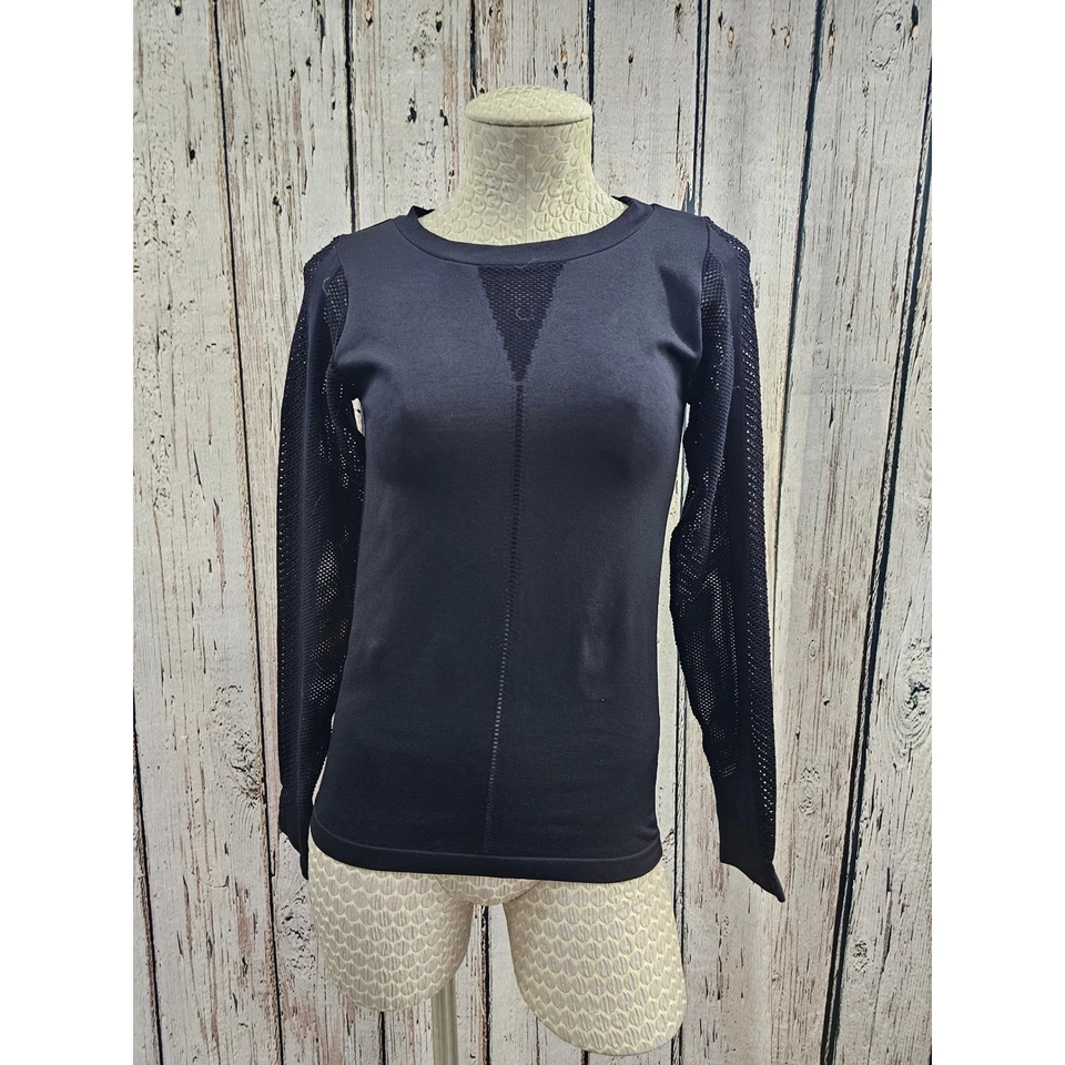 Lyse 中号黑色长袖上衣,带网眼细节渔网前卫朋克二手 — 第 1/4 张图片