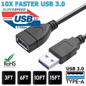 USB 3.0 Extension Extender Cable Cord Type A Male to A Female 3-15FT HIGH SPEED - Picture 1 of 15