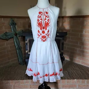 Joie Clemency Volant Neckholder Kleid weiß mit roter Stickerei - Bild 1 von 5