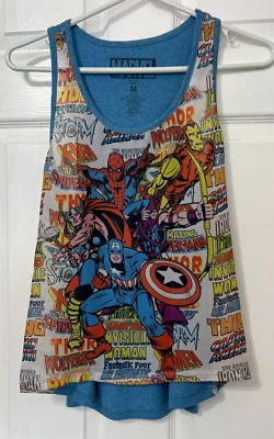 MARVEL Майка женщин средний синий без рукавов супергероев печать Майка сделано в США - Изображение 1 из 4