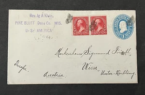 1894 PINE BLUFF WISCONSIN DANE CO DPO to WIEN AUSTRIA ! PSE UPRATED PAIR KLEIN ! - Picture 1 of 2