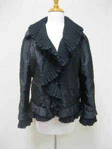 Abrigo Chaqueta de Plumón Negro ERMANNO SCERVINO Italia Tejido Borde de Lana Talla 42 Usado en Excelente Condición - Imagen 1 de 7