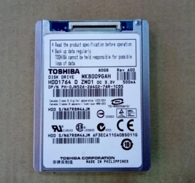 1.8" TOSHIBA MK8009GAH 80GB HARD DRIVE PATA ZIF FOR DELL Latitude XT D420 D430 - Image 1 of 4