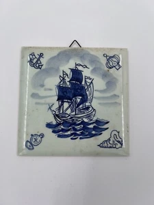 Antique Vintage Makkum Dutch Delft tiles Ships & boats roaming the seas Signed - Picture 1 of 7