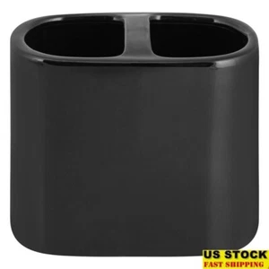 Soporte para cepillo de dientes de cerámica negro brillante baño almacenamiento dos aberturas accesorio - Imagen 1 de 6