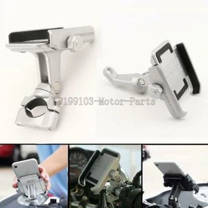 Aluminum Motorcycle Bike Handlebar Mirror Mount Cell Phone Holder Silver Black - Picture 1 of 19