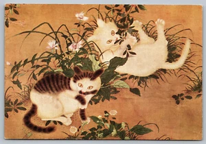 Postal Juego de Primavera en un Jardín T'ang Emperador Hsuan-tsung Gatos Gatitos Rollo de Seda - Imagen 1 de 2