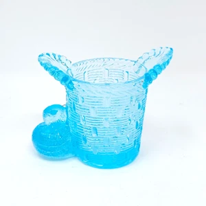 Vintage Aqua Blau Glaskorb mit Vogel Zahnstocher Schmuck Halter - Selten! - Bild 1 von 9