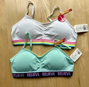 NWT New Maidenform Bra Girl XXLarge XXL 2XL Bralette Set of 2 Aqua Rainbow white - Picture 1 of 4