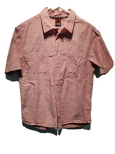 Hawk Mens Red Cotton Blend Chambray Shirt Button Down Short Sleeve Sz L - Picture 1 of 8