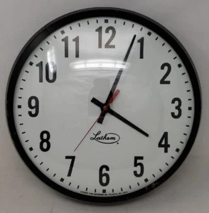 LATHAM 14" School Wall Clock Slave Nice Shape Metal & Glass w/Mounting UNTESTED - Picture 1 of 12