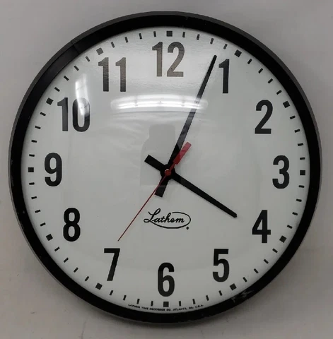LATHAM 14" School Wall Clock Slave Nice Shape Metal & Glass w/Mounting UNTESTED Cover