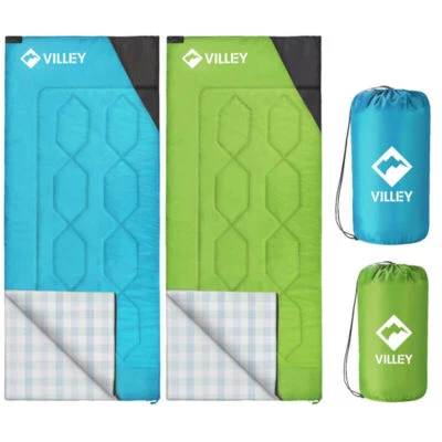 4 Season Camping Envelope Sleeping Bag Backpacking Sleeping Bag w/Bag Blue/Green - Image 1 of 4