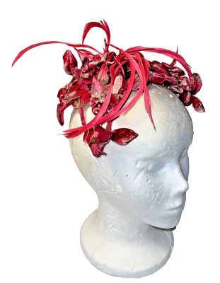 Gorra de terciopelo rosa vintage para damas Mililnery rosas flores plumas Foto 1 de 4