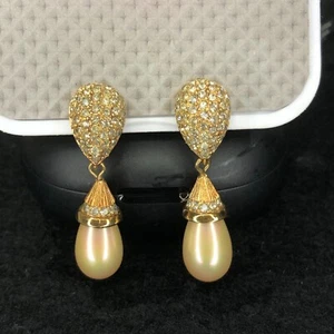 Vintage Christian Dior (Germany) Pearl Diamante Dangling Earrings - Picture 1 of 10