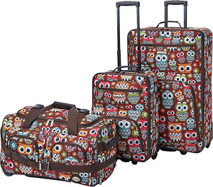 Rockland Vara Softside 3-Piece Upright Luggage 20 inch,22 inch,28 inch, Owl 