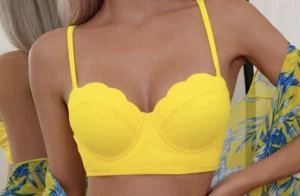 Knallgelber Bikini Badeanzug Oberteil und Strand gelb und blau Bezug Kimono Größe L - Bild 1 von 5