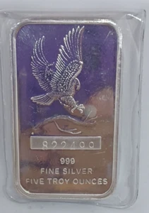 Sealed 5 oz. Flying Eagle Silvertowne .999 fine Silver Bar Serial Number ERROR - Picture 1 of 2