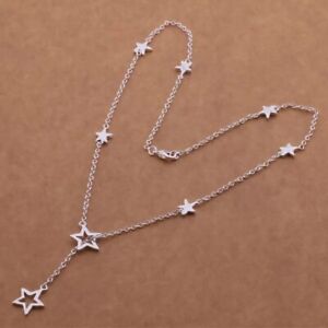 925 Sterling Silver Multi-Star Lariat Y-Shape Charm Pendant Necklace 16" N174