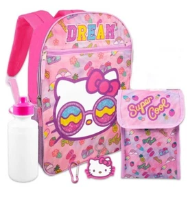 Hello Kitty 5 pz 16 pollici zaino bottiglia d'acqua, borsa da pranzo, portachiavi e clip - Foto 1 di 3