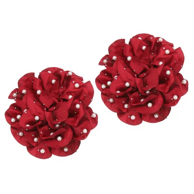 2 Flor Broche Alfiler 5,31" Satén Tela Rosa Perla Camelia Solapa Alfileres Rojo - Imagen 1 de 4