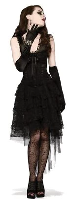 Black as Night Lace Gothic Vampire Witch Fancy Dress Halloween Adult Costume - Image 1 of 2