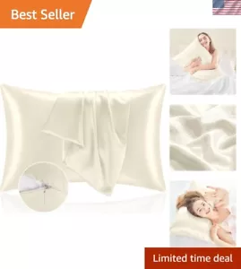 Satin Pillowcase with Zipper 2 Pack, Beige Pillow Cases Standard Size, Super ... - Picture 1 of 7