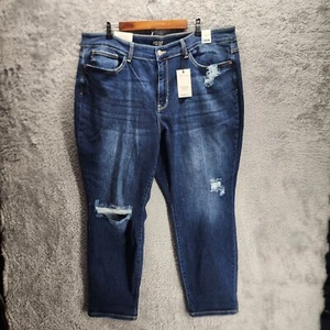 Jeans Judy blu donna 22W blu vita alta ragazzo effetto invecchiato lavaggio medio denim - Foto 1 di 24