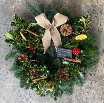 Christmas Holly Wreath 12" Natural Real Door Xmas Festive Decoration Gift Fresh