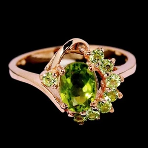 NATURAL AAA GREEN PERIDOT OVAL & ROUND STELRING 925 SILVR RING SIZE 5.75 - Picture 1 of 6