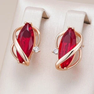 Glänzende Rote Natürliche Zirkon Tropfen Ohrringe für Frauen Rose Gold Farbe - Bild 1 von 7