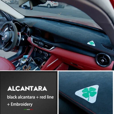 Hágalo usted mismo Cubierta de salpicadero de coche Alcantara para Alfa Romeo Stelvio con bordado Foto 1 de 4