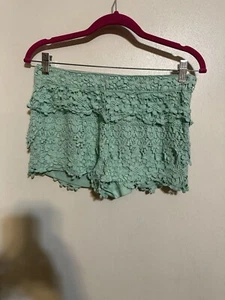 Women’s/Jrs. Love Culture Crochet Short, Teal, L, Zippered Detail - Picture 1 of 5