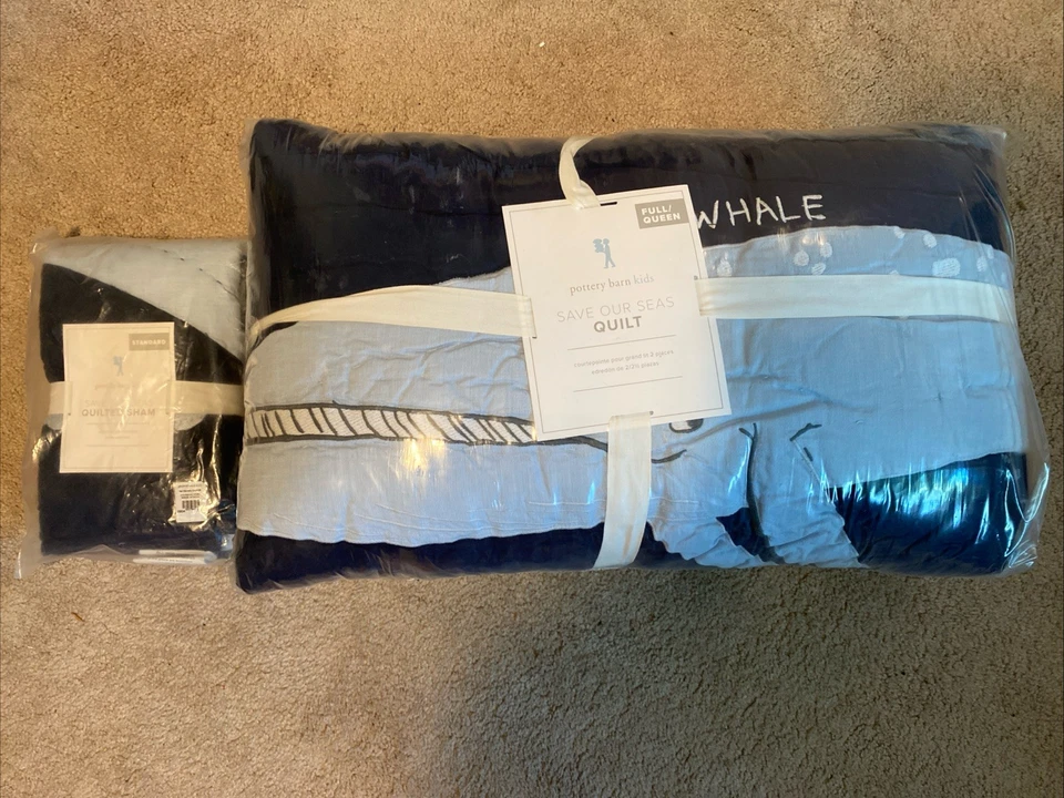 Pottery Barn Kids SAVE OUR SEAS Full/Queen Quilt & 1 Std Sham, NWT - Image 1 of 4