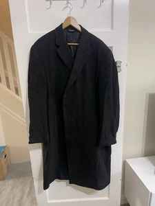Jos A Banks 100% Cashmere Black Full Length Topcoat Mens 46L Vented & Pockets EC - Picture 1 of 7