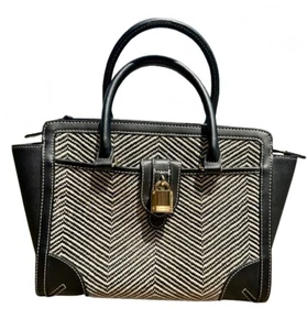 Calvin Klein Black and White Woven Double Handle Shoulder Bag Gold Lock Hardware - Picture 1 of 18