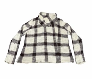 Ralph Lauren Cardigan Sweater Brown Plaid Fold Collar Toggle Close Minimalist M - Picture 1 of 8