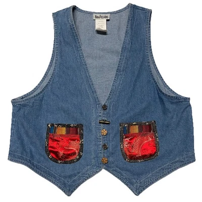 Vintage Nina Piccalino Unique Women’s Denim Vest Size 10 Artsy 90s Cottagecore  - Image 1 of 4