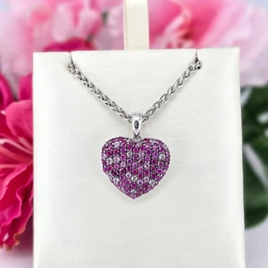 Gorgeous Effy Sterling Silver Pink Sapphire & Ruby 18" Heart Necklace - Picture 1 of 11