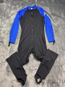 EVO Speed Skating Suit Mens Large Black Blue Long Sleeve Front Zip Stirrups - Picture 1 of 16